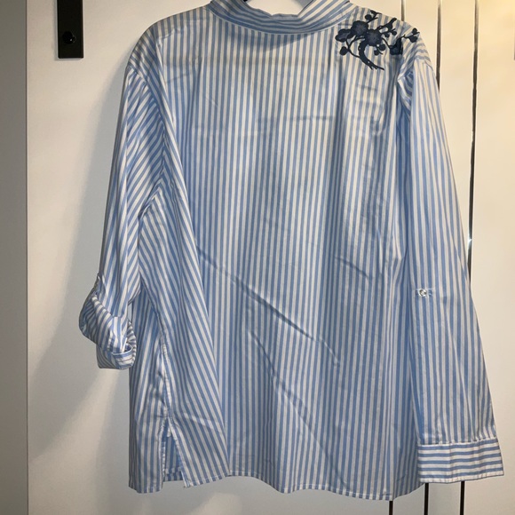 Alexander Jordan 3X Blue/White Vertical Striped Embroidered Button down Shirt - Picture 2 of 11